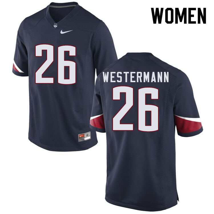 Women #26 Henry Westermann Uconn Huskies College Football Jerseys Sale-Navy - Click Image to Close